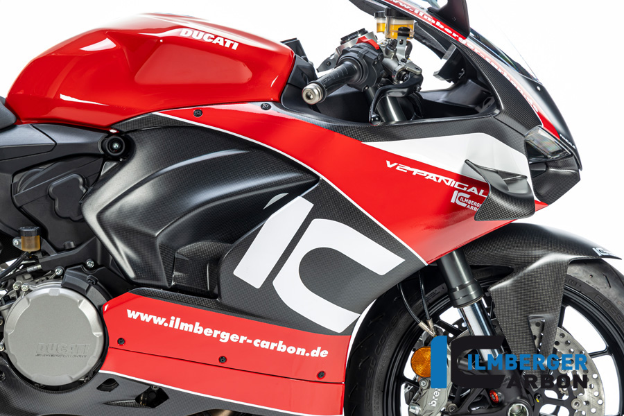 Panel lateral de carenado de carbono Ilmberger preparado para alerón lado derecho, mate, Ducati Panigale V2 2020-