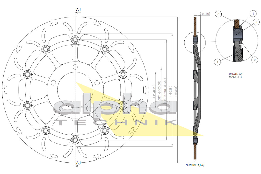 alpha Technik disco de freno Omega-Design ABD33, anterior, delanteroe para Triumph Daytona, Rocket, Speed Triple