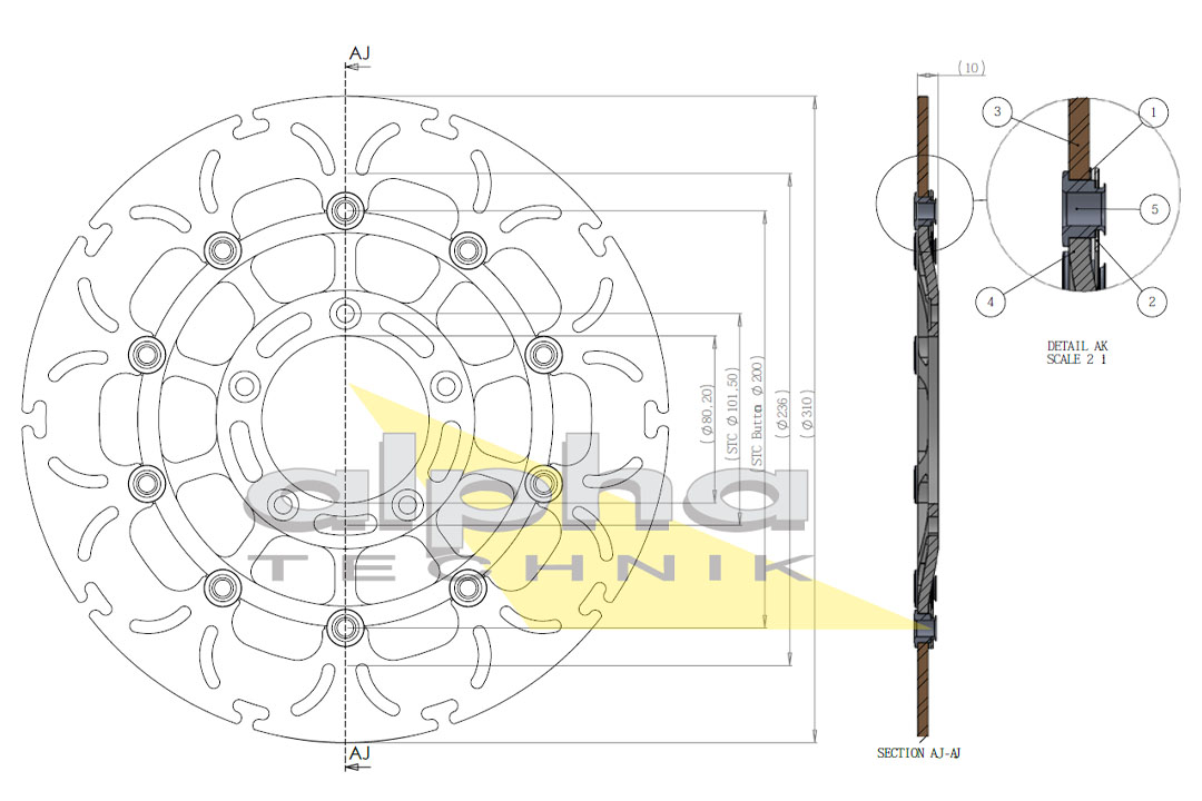 alpha Technik disco de freno Omega-Design ABD33, anterior, delanteroe para MV Agusta Brutale, F4