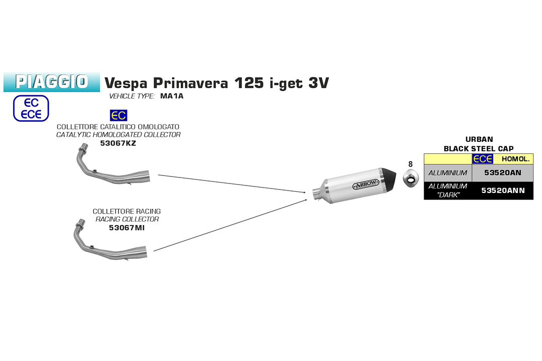 Colector ARROW para Piaggio Vespa Primavera 125 2017- , con catalizador