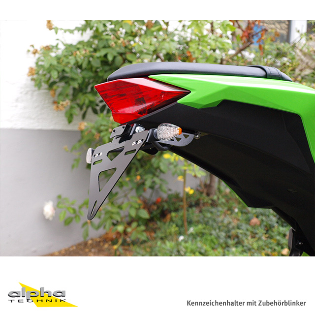 Soporte de matrícula alpha Technik para Kawasaki Ninja 300; Tipo EX300A; Año del modelo 2012-