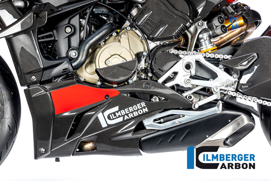 Parte inferior del carenado de carbono Ilmberger lado izquierdo brillante para Ducati Streetfighter V4 2020-