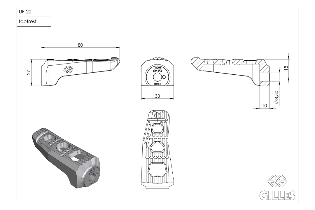 Kit de estriberas de repuesto Gilles Touring, para pasajero, plata, para BMW S1000R, S1000RR, M1000R