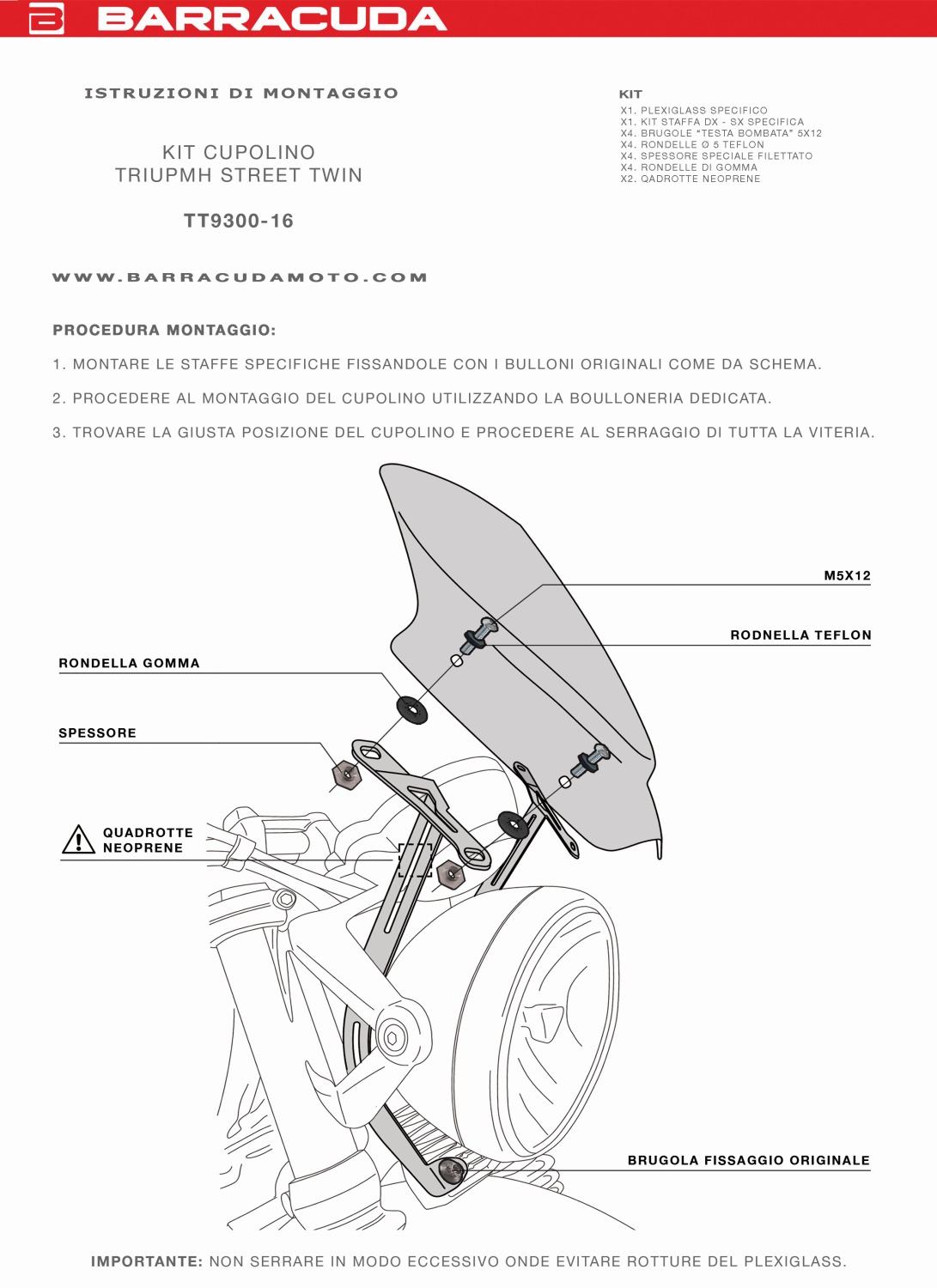 Parabrisas Barracuda Aerosport de Plexiglás para Triumph Street Twin