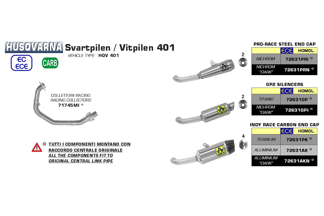 Colector de competición ARROW para Husqvarna Svartpilen 401 2020- Vitpilen 401 2020- , sin catalizador