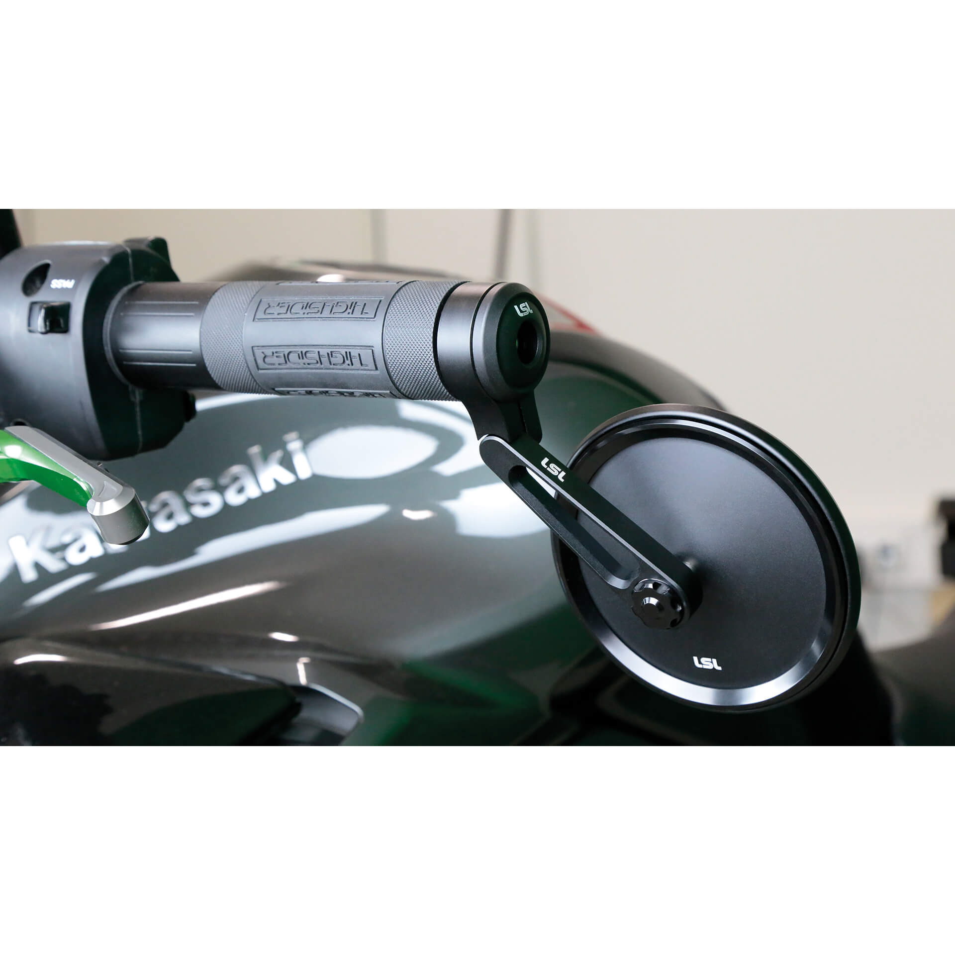 Espejo LSL NOVA-RUN, espejo de extremo de manillar corto, negro, con homologación callen, ECE, con adaptadores para manillar de 22mm y 1 pulgada