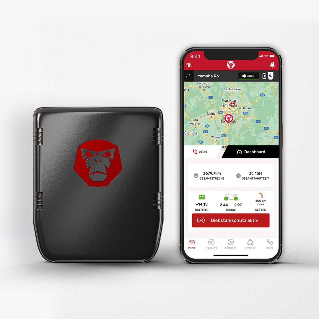 RideLink WingMan Pro 4G – Seguridad inteligente con seguimiento en vivo, eCall, protección antirrobo y análisis de conducción para tu motocicleta