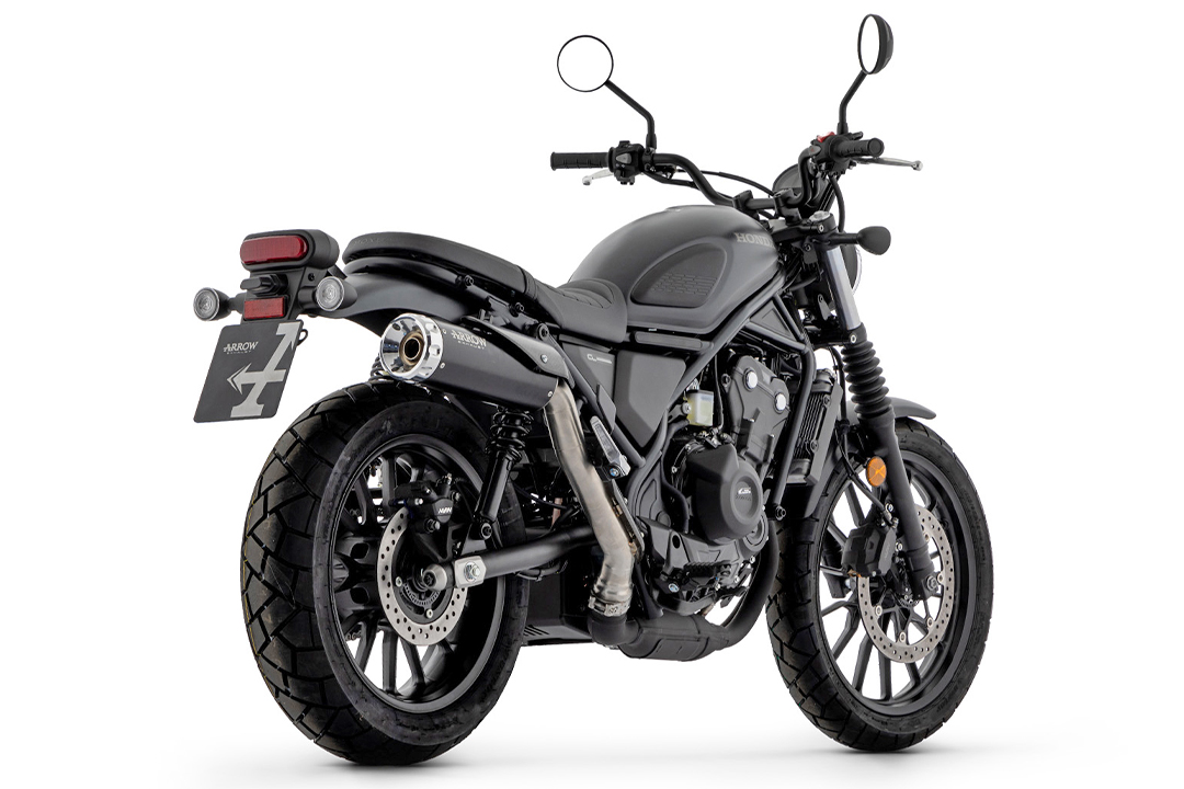 Escape ARROW REBEL Sip-On de acero inoxidable negro con tapa de extremo de aluminio para Honda CL500 año del modelo 2023-