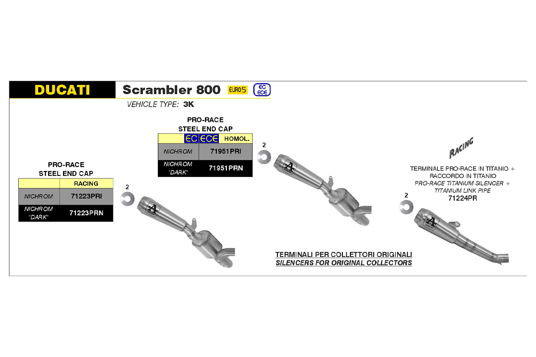 ARROW sistema de escape PRO RACE Acero inoxidable para Ducati Scrambler 800 año de modelo 2021-