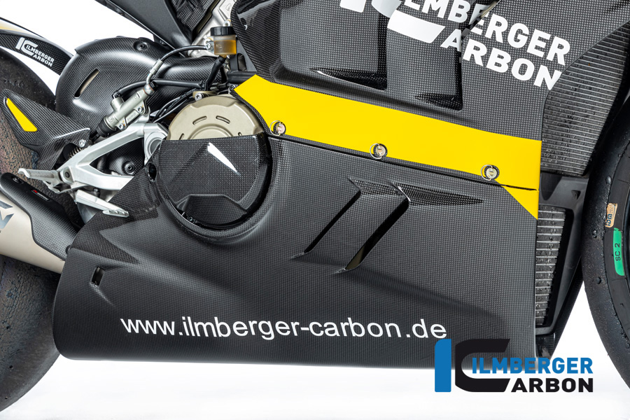 Ilmberger Carbon Parte inferior del carenado para escape bajo Racing, brillante, Ducati Panigale V4, V4S 2022-
