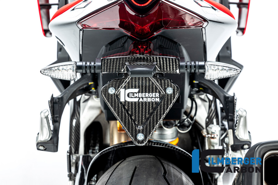 Soporte de matrícula Ilmberger de carbono brillante para Aprilia RSV4 / Tuono V4 2021-