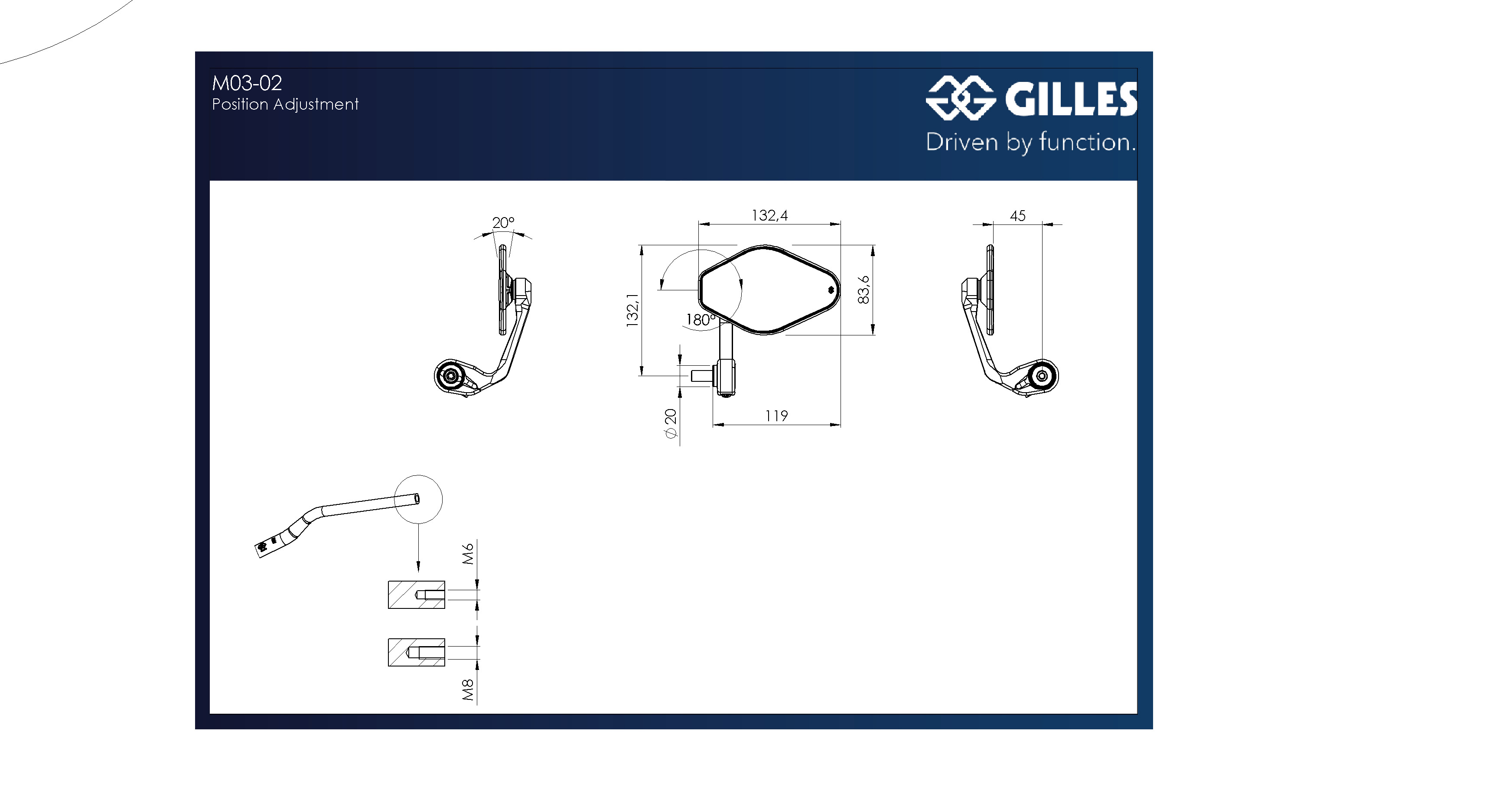 Espejo de extremo de manillar Gilles STRATOS simétrico, negro