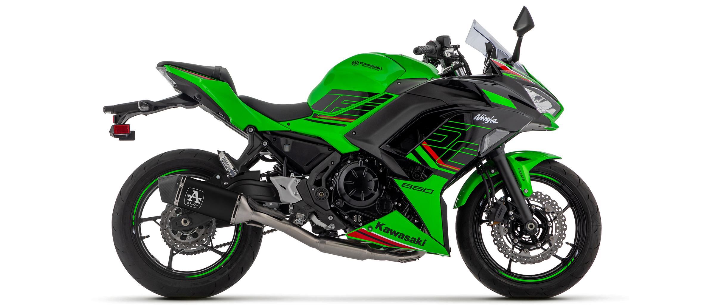 Sistema completo ARROW con VELOCE negro con tapa final de carbono para Kawasaki Ninja 650 (35kW), Z650 (35kW) 2024-, Versys 650 2025-