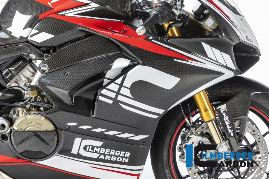 Ilmberger Carbon Panel lateral de carenado lado derecho Racing, brillante, Ducati Panigale V4 2018-2019