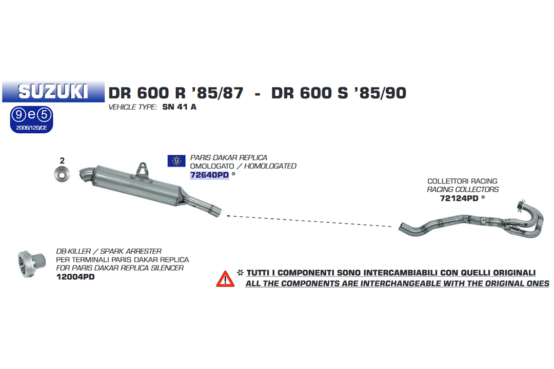 ARROW Escape PARIS-DAKAR REPLIKA Acero inoxidable para Suzuki DR600R / S Año del modelo 1985-1990, Acero inoxidable