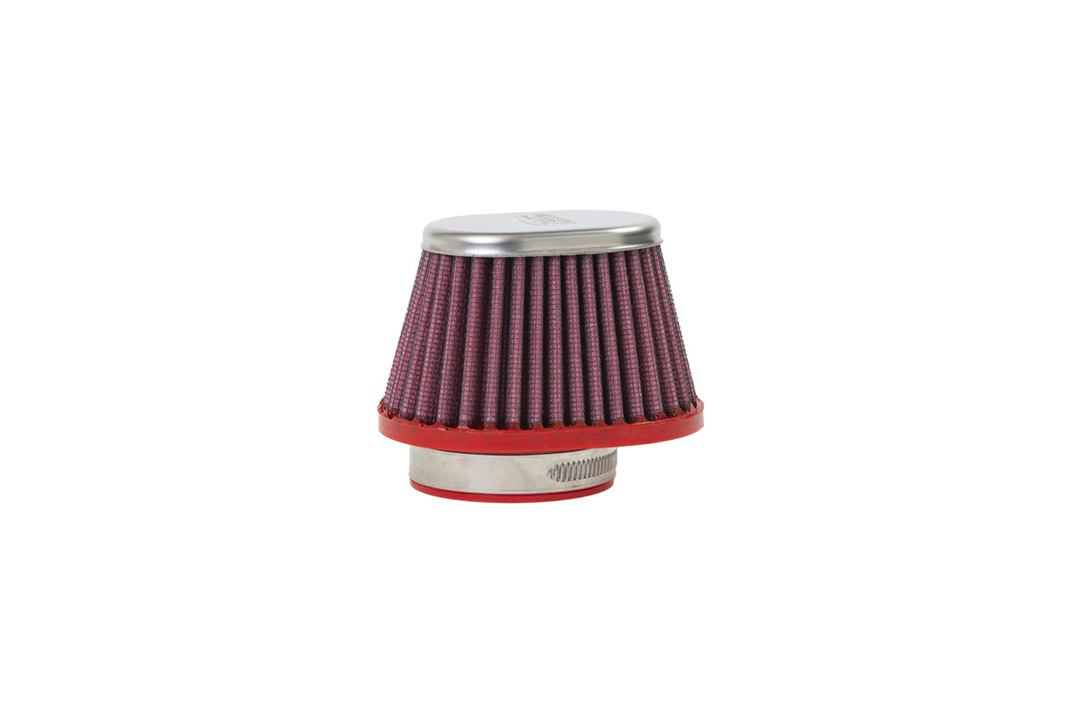 Filtro de aire deportivo universal BMC Cónico, 55 mm de diámetro, 70 mm de longitud, central, Tapa cromada