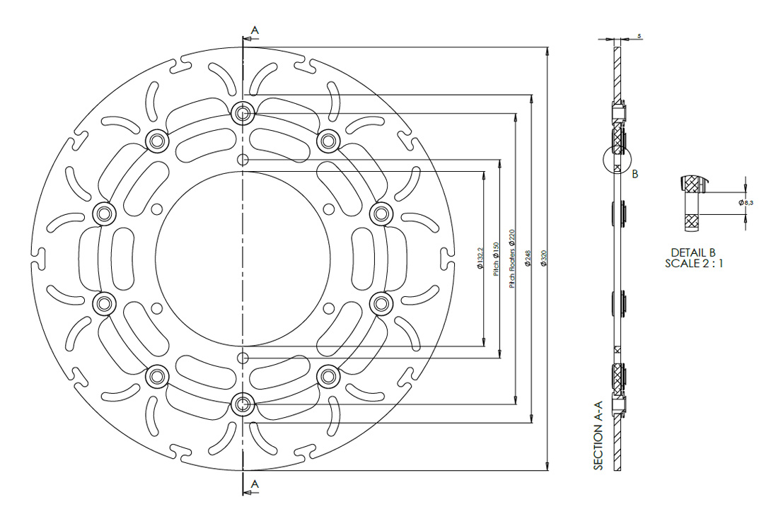 alpha Technik disco de freno Omega-Design ABD33, delantero para Yamaha FJR1300, MT01, XV950, XVS950, YFZ750R7