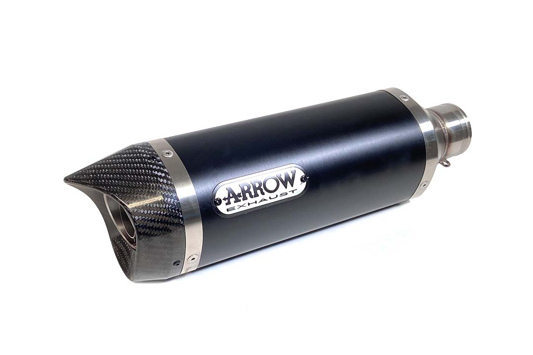Escape ARROW DARK THUNDER para Yamaha MT07 / Tracer 700 2014-2020, aluminio negro con tapa final de carbono (Solo con colector ARROW)