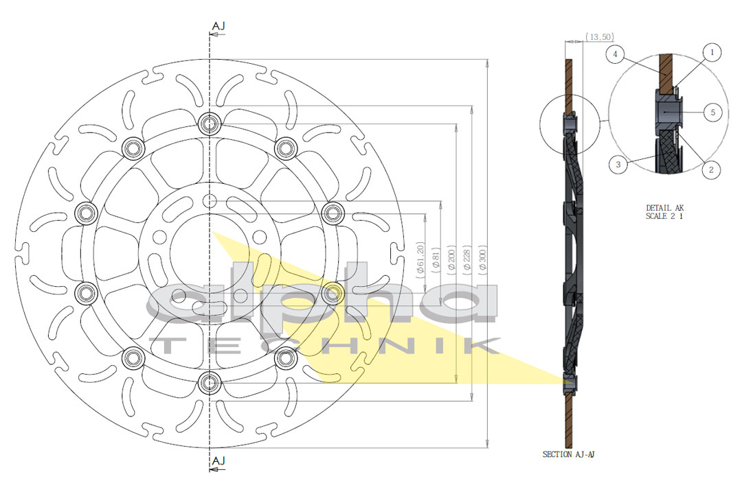 alpha Technik disco de freno Diseño Omega ABD33, anterior, delanteroe para Kawasaki GPZ, GTR, Z, Zephyr, ZZR, ZR, ZXR