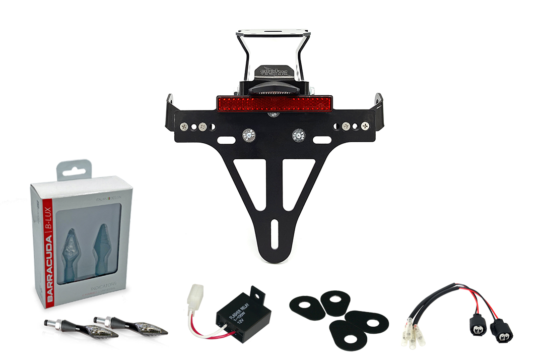Kit Soporte de Matrícula y luz de intermitente X-LED (anterior, delanteroe + trasero) para Kawasaki Z900RS a partir del año de modelo 2018 Tipo ZR900C y a partir del año de modelo 2021 Tipo ZR900K