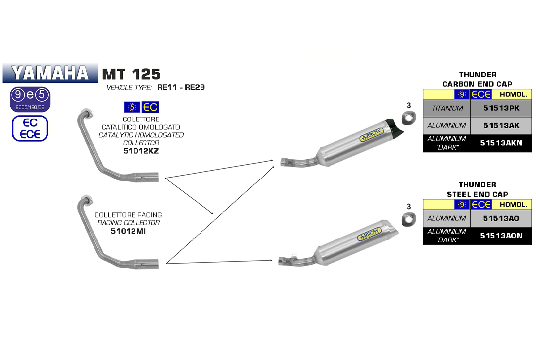 ARROW Silenciador DARK THUNDER para Yamaha MT125 2014-, aluminio negro con tapa de carbono (Solo con colector ARROW)