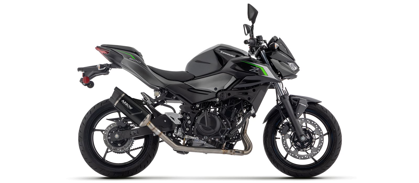 ARROW Escape INDY RACE EVO Aluminio negro para Kawasaki Z500, Ninja 500 Año de modelo 2024-
