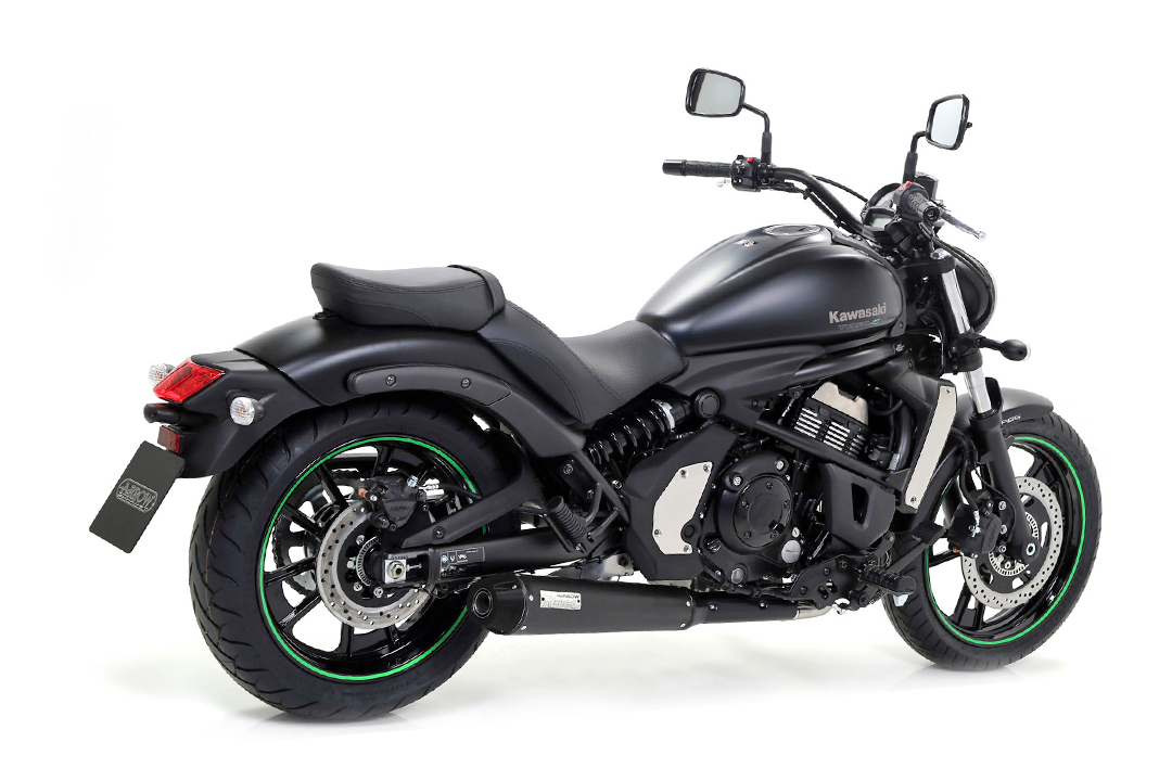 Sistema de escape completo ARROW DARK REBEL de acero inoxidable negro y aluminio para Kawasaki Vulcan S 650 2021-2023