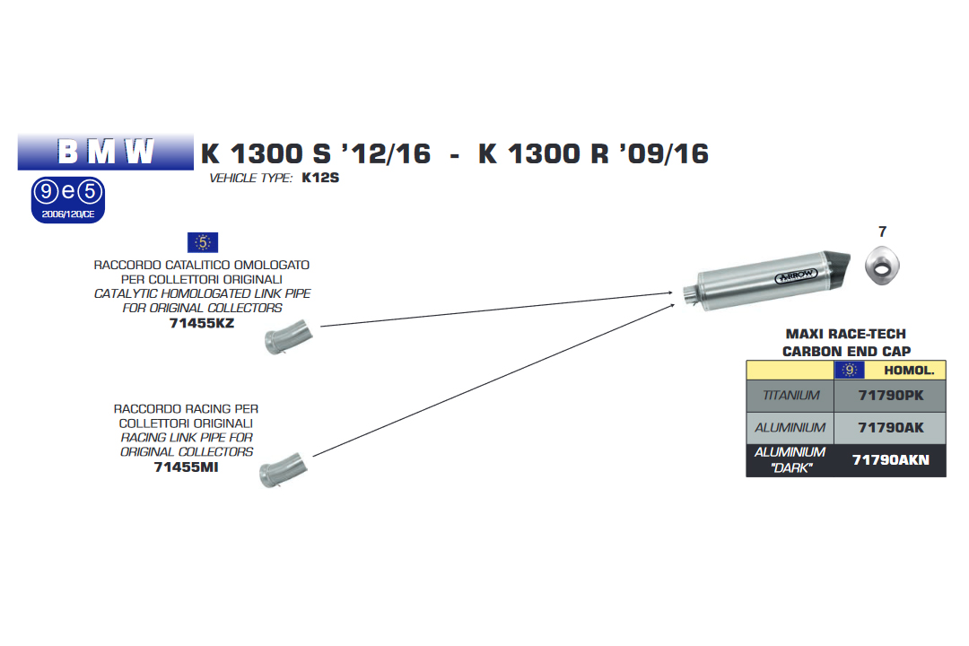 Tubo intermedio de competición ARROW para BMW K1300 2009-16 / K1300S 2012-16, sin catalizador
