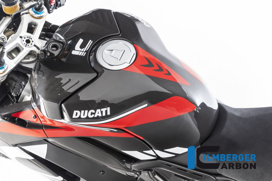Ilmberger Carbon depósito de gasolinacarenado con protectores de caídas, brillante, Ducati Panigale V4, V4S, V4R 2019-