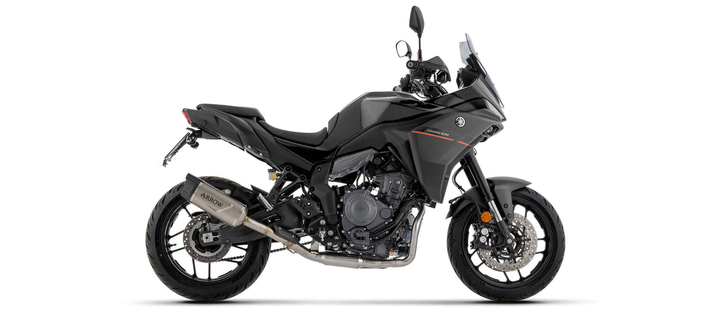 Sistema de escape ARROW INDY RACE EVO Titanio con tapa final de carbono para Yamaha Tracer 700, Tracer 700 GT, 2025-