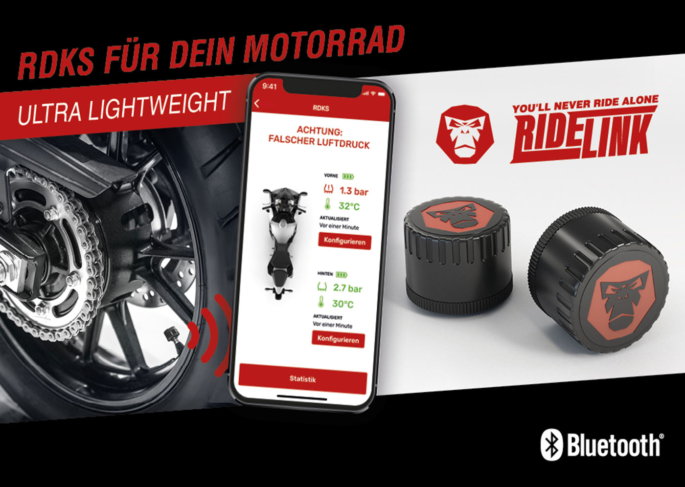 RideLink RDKS Sistema Bluetooth de control de presión de neumático para motocicleta