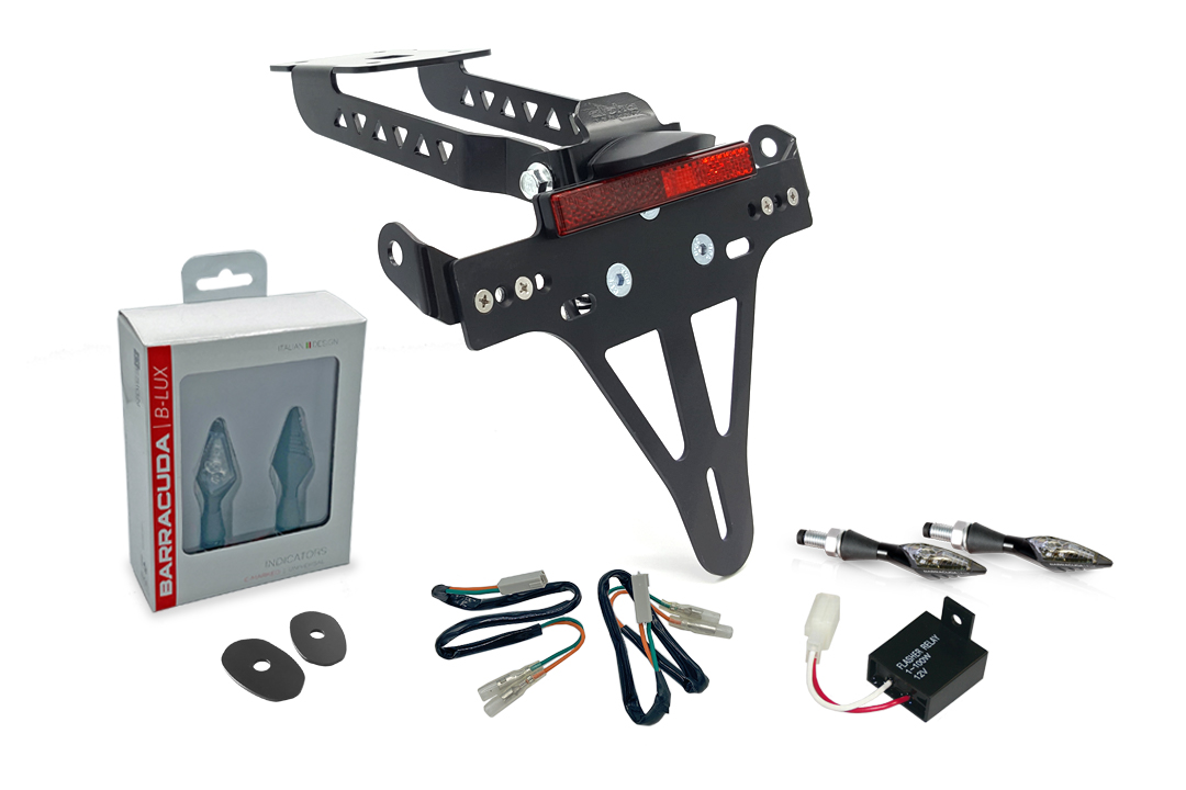 Kit de Soporte de Matrícula-luz de intermitente X-LED alpha Technik (anterior, delanteroe + trasero) para Kawasaki Z650 y Ninja 650 Tipo: ER650H / EX650K (Año del modelo 2017 a 2019)