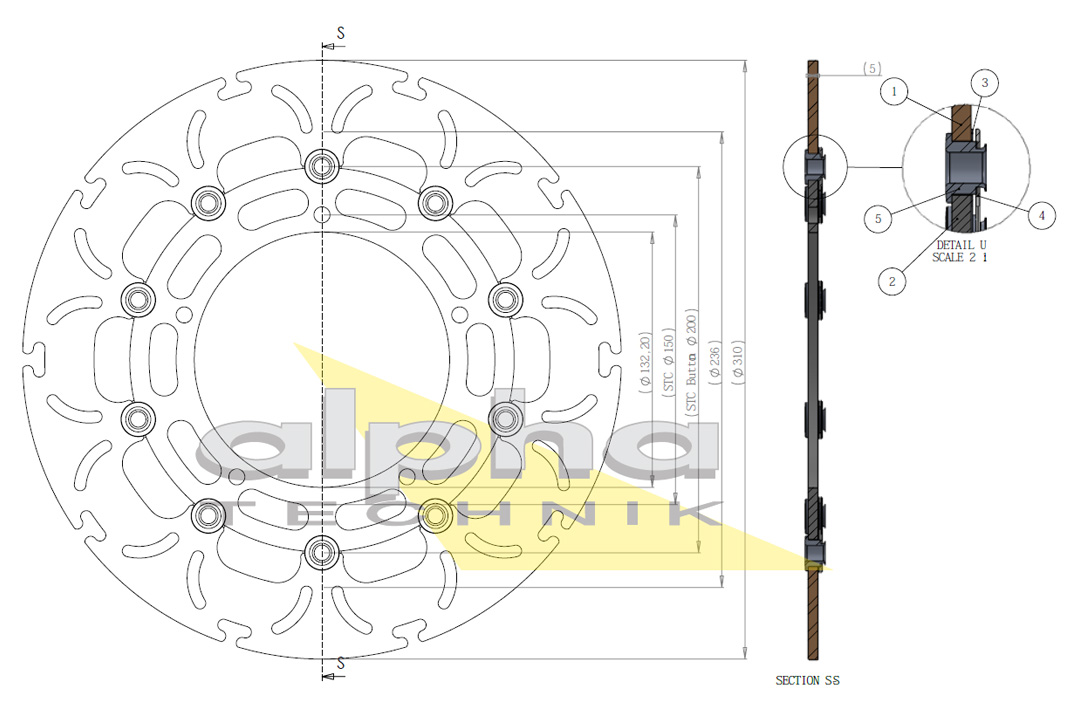 alpha Technik disco de freno Omega-Design ABD33, Delantero para Yamaha FZ8 / Fazer, XT1200Z, YFZ-R1, YFZ-R6