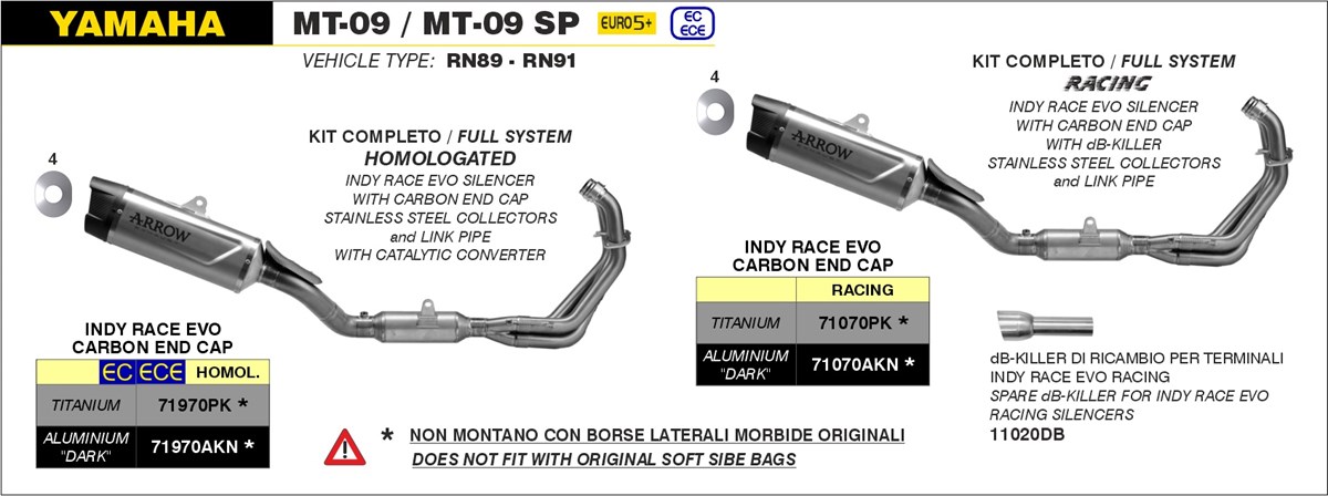 Escape ARROW INDY RACE EVO con cubierta de titanio para Yamaha MT09 / SP Año de modelo 2024-