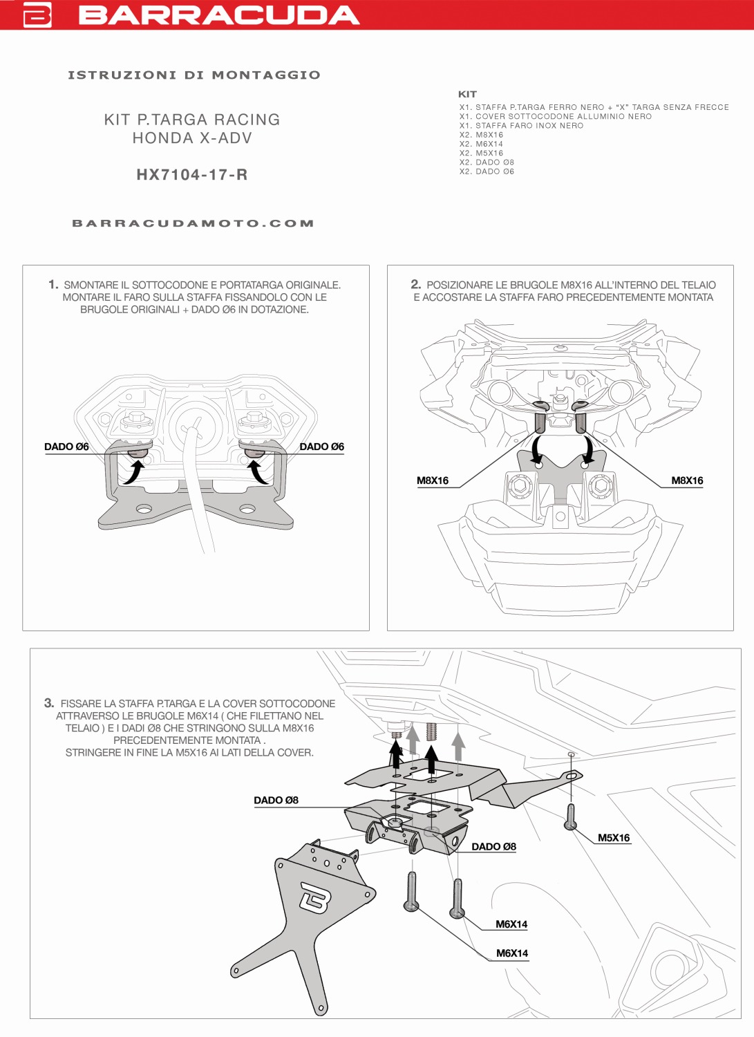 Soporte de matrícula Barracuda para Honda X-ADV