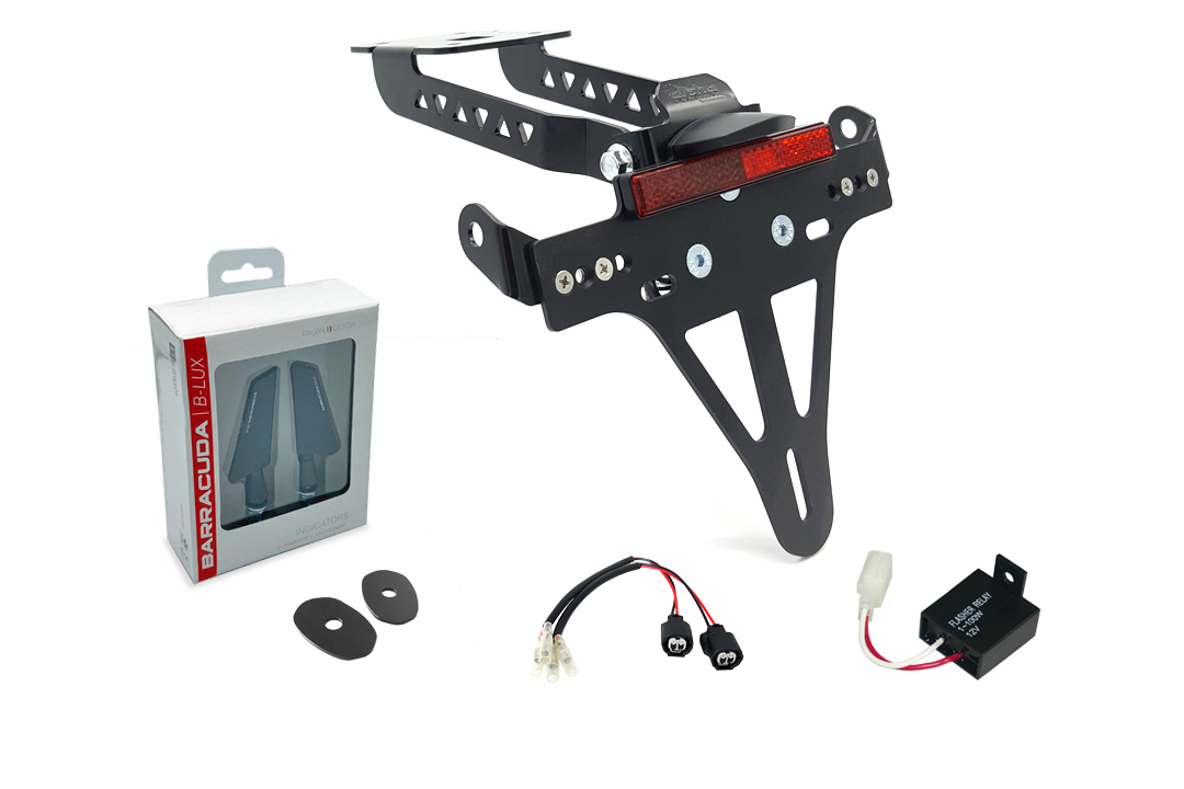 Kit de Soporte de Matrícula-luz de intermitente alpha Technik SQ-LED (anterior, delanteroe + trasero) para Kawasaki Z650 y Ninja 650 Tipo: ER650K / EX650M a partir del año de modelo 2020