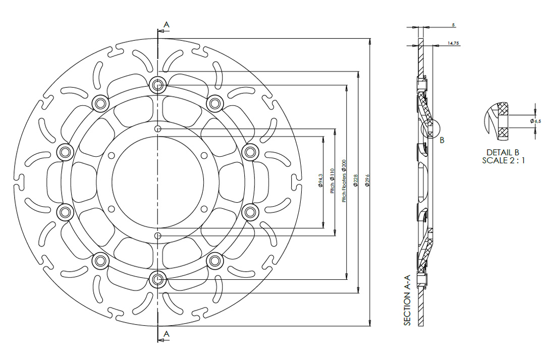 alpha Technik disco de freno Diseño Omega ABD33, anterior, delanteroe para Honda CB600F Hornet, CBR 600F