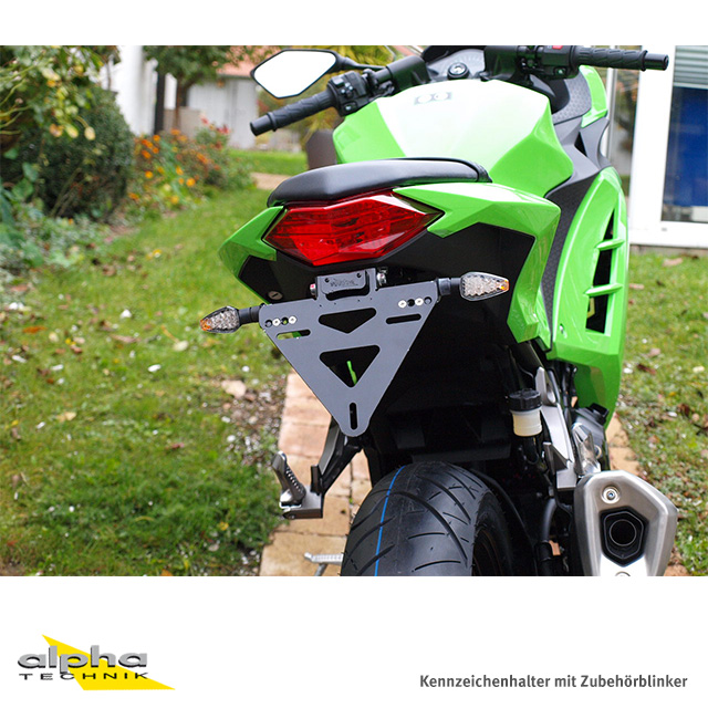 Soporte de matrícula alpha Technik para Kawasaki Ninja 300; Tipo EX300A; Año del modelo 2012-