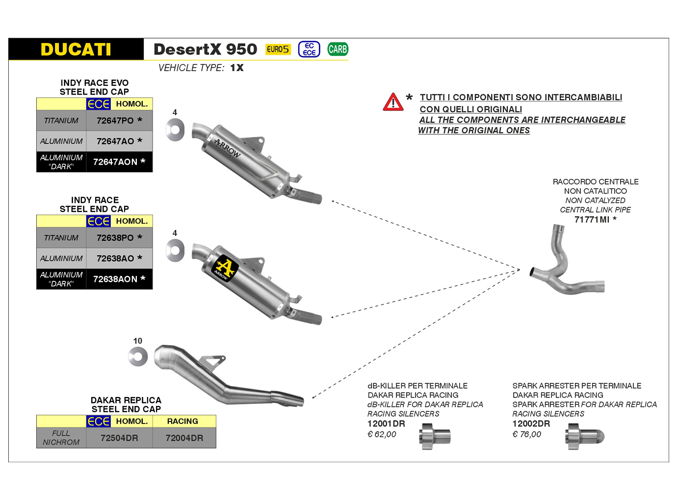 Escape ARROW DAKAR REPLICA RACING para Ducati Desert X 950 año del modelo 2022-2023