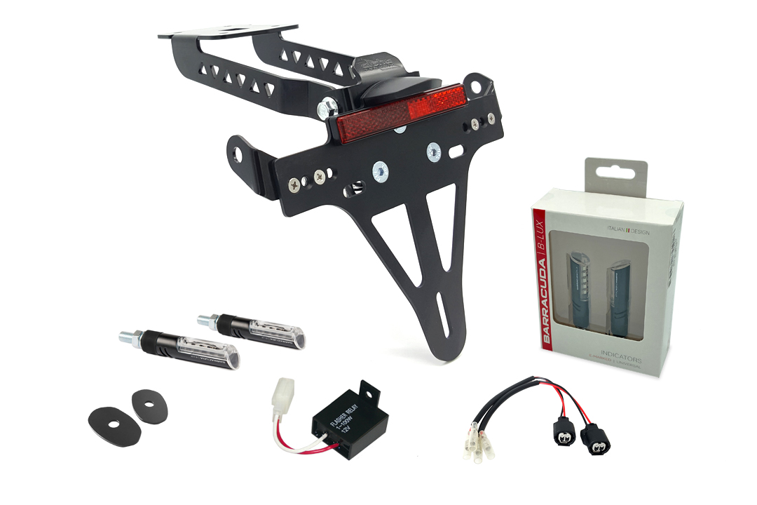 Kit de soporte de matrícula y luz de intermitente alpha Technik IDEA (anterior, delanteroe + trasero) para Kawasaki Z650 y Ninja 650 Tipo: ER650K / EX650M a partir del año de modelo 2020