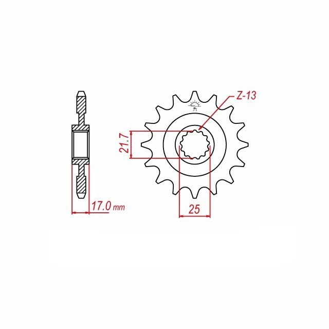 Piñón de ataque engomado, 15 dientes, paso 520