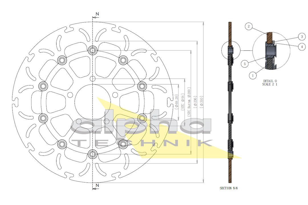 alpha Technik disco de freno Omega-Design ABD33,anterior, delanteroe para Suzuki DL1000 / DL650 V-Strom, SV1000 y Kawasaki KLV 1000