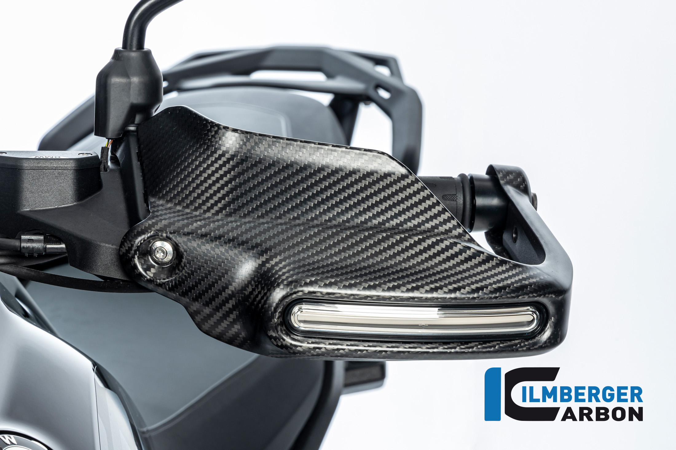 Ilmberger Protector de mano de carbono grande con alojamiento para luz de intermitente lado izquierdo, mate, BMW R1300GS 2023-