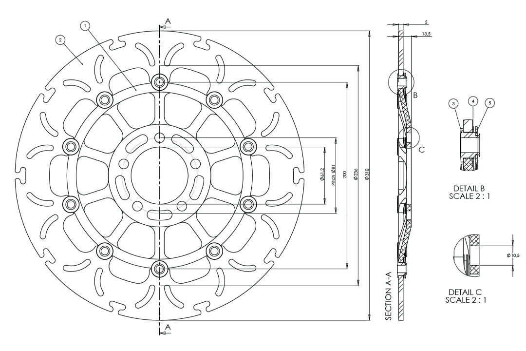alpha Technik disco de freno Diseño Omega ABD33, anterior, delantero para Kawasaki Zephyr, ZRX, ZX, ZXR, ZZR