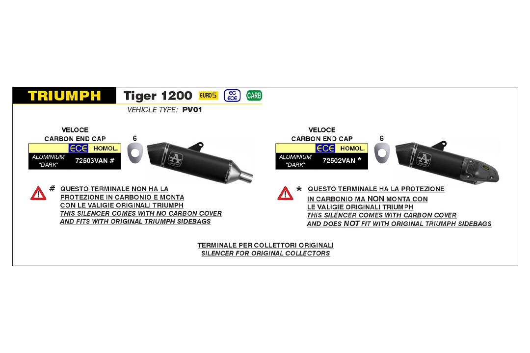 ARROW VELOCE DARK Slip-On para Triumph Tiger 1200 2022-