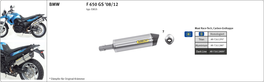 ARROW Escape RACE TECH para BMW F650GS / F800GS / Adventure 2008- de Aluminio