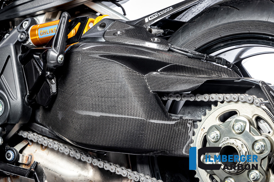 Cubierta de basculante de carbono Ilmberger incl. cubrecadena, brillante, para Ducati Diavel 1260 a partir del año de modelo 2019-