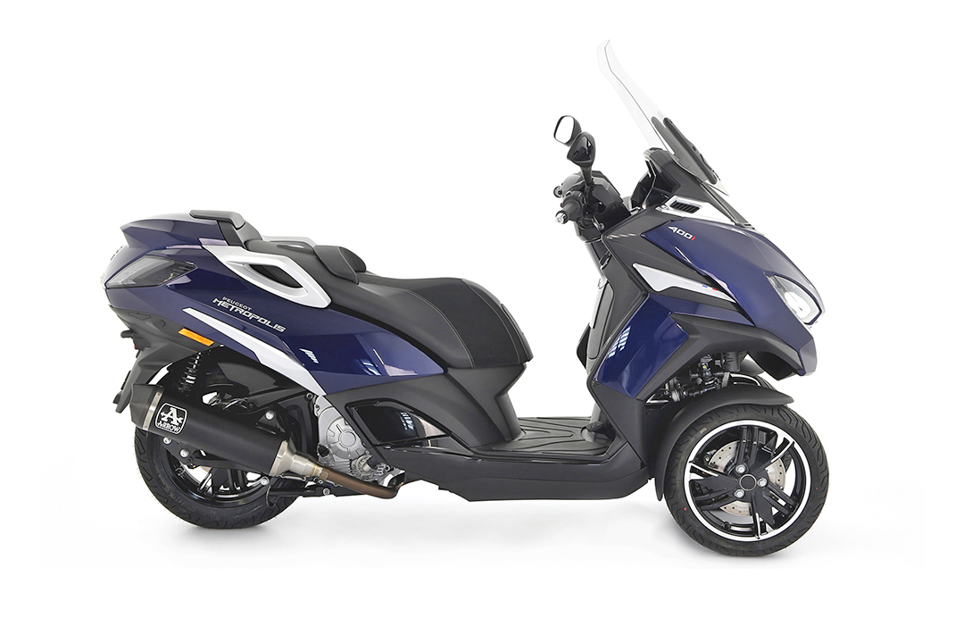 ARROW Escape URBAN para Peugeot Metropolis 400 2017-, aluminio negro con tapa final de carbono
