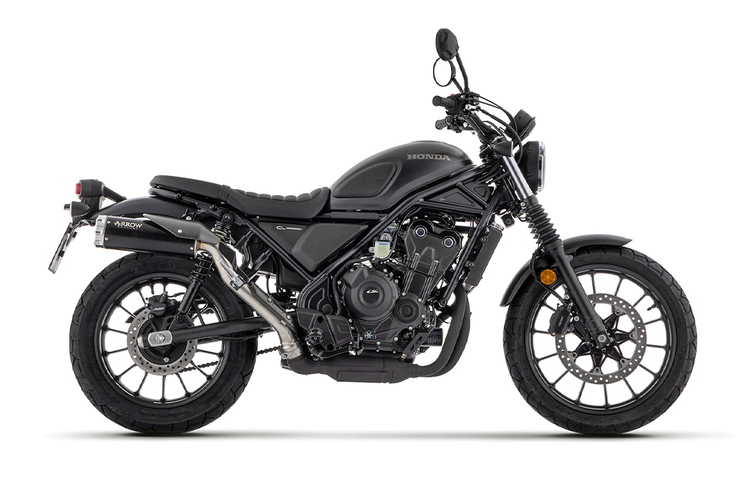 Escape ARROW REBEL Sip-On de acero inoxidable negro con tapa de extremo de aluminio para Honda CL500 año del modelo 2023-