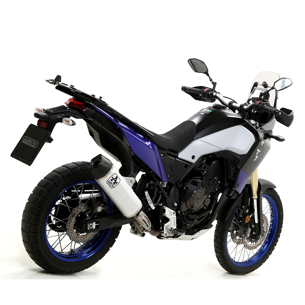 Silenciador ARROW INDY RACE con cubierta de aluminio plateado y tapa de carbono para Yamaha Tenere 700 a partir del año de modelo 2019